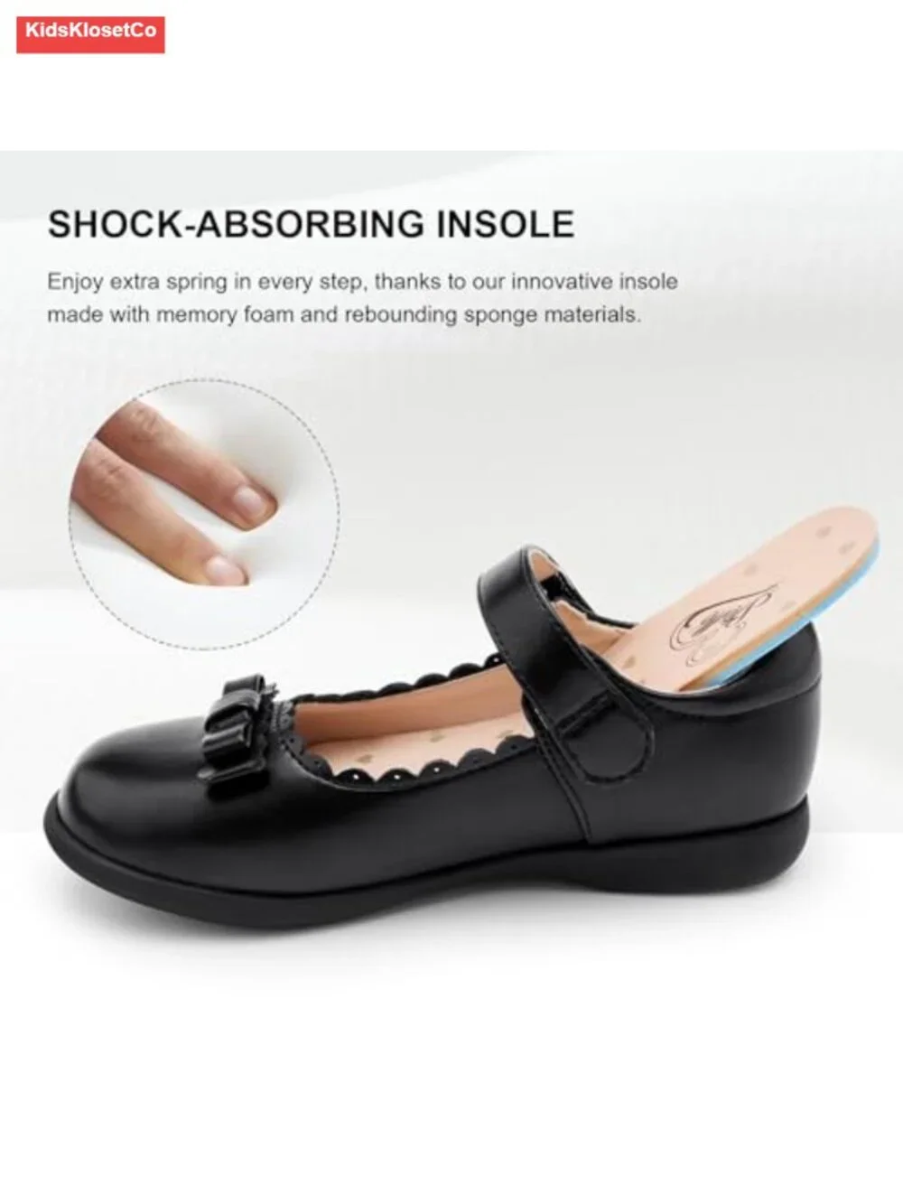 Girls' Mary Jane School Shoes Scalloped Faux Leather Bow Flats Hook & Loop